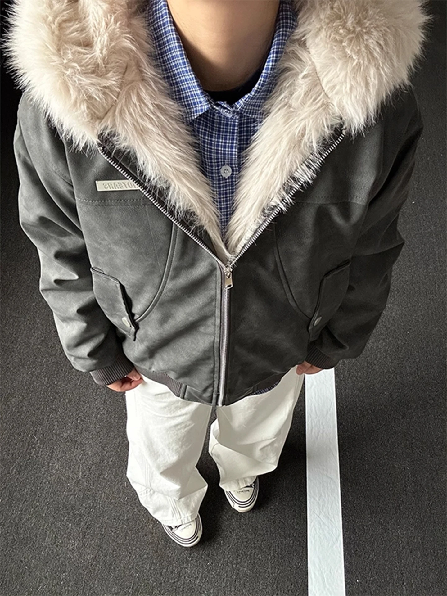 

Cleanfit Men's ort Thiened PU Leather Jaet Winter Coat with Fur Collar Mountain Eagle Cotton Jaet Hip Hop Sle