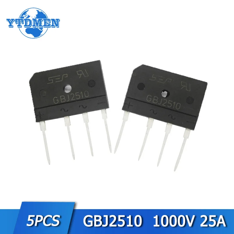 

5pcs/lot GBJ2510 1000V 25A Bridge Rectifier 1000 Volt Diode Glass Passivated SIP Bridge Rectifiers set Electronic Component