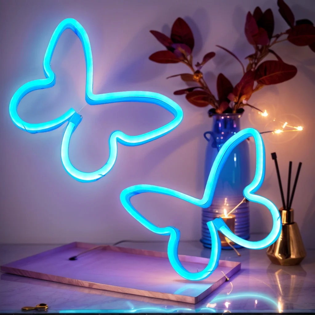 Butterfly Love LED Neon Light , Girl's Room Birthday Christmas Wedding Party Light, Valentine's Day Gift,USB/Battery Powered