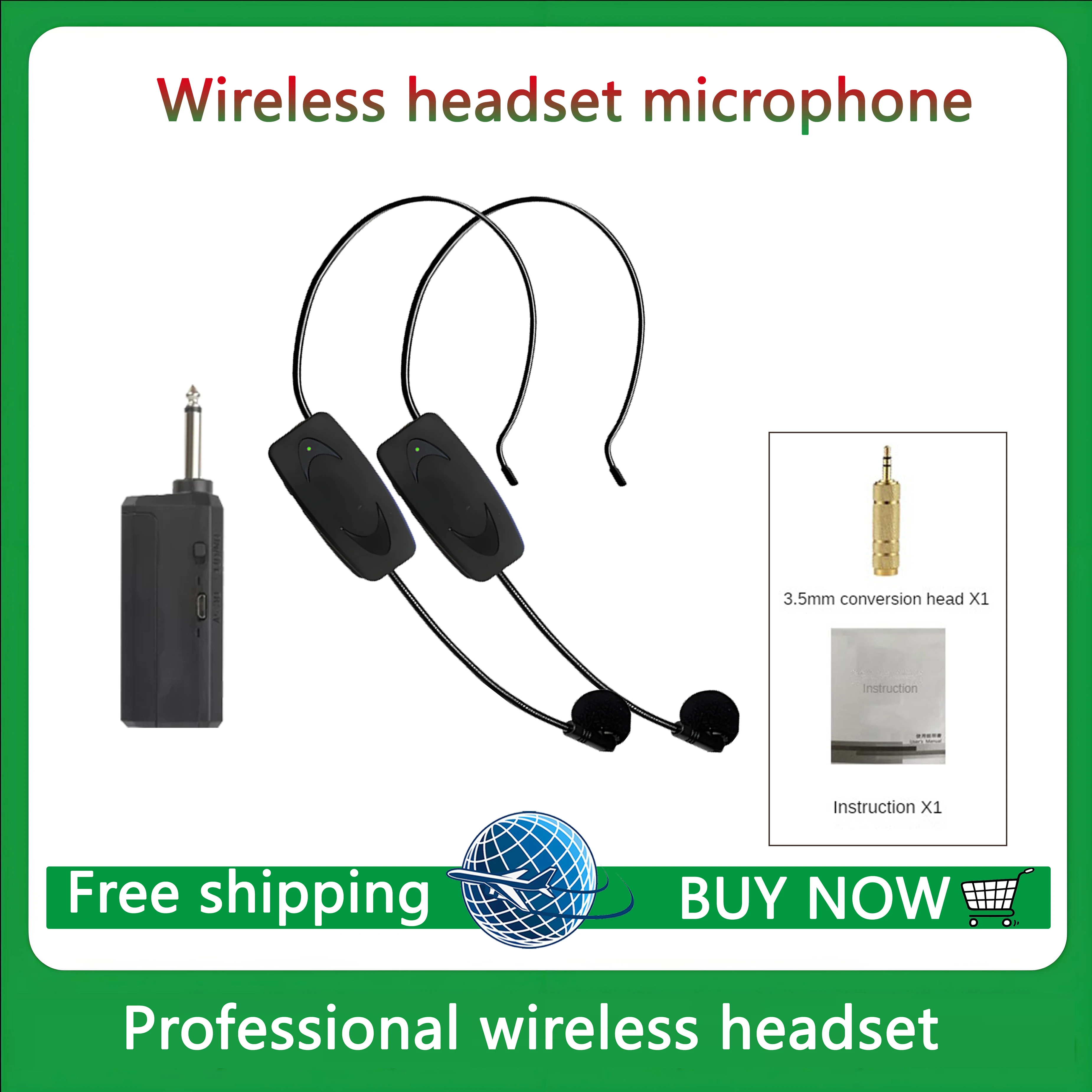 

2.4G Wireless Headset Microphone for Teaching Guide/Fitness, Rechargeable PA System Mic with Noise Reduction