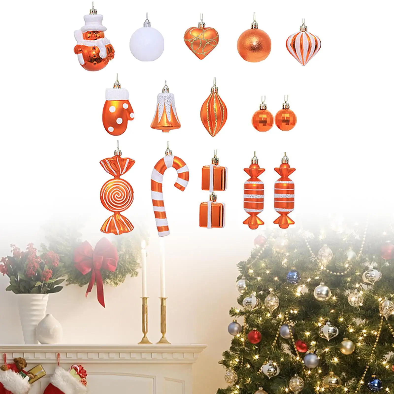 16 Pieces Orange Christmas Balls Miniatures Craft Winter Wonderland Festive Hanging Holiday Party Christmas Tree Ball Ornaments