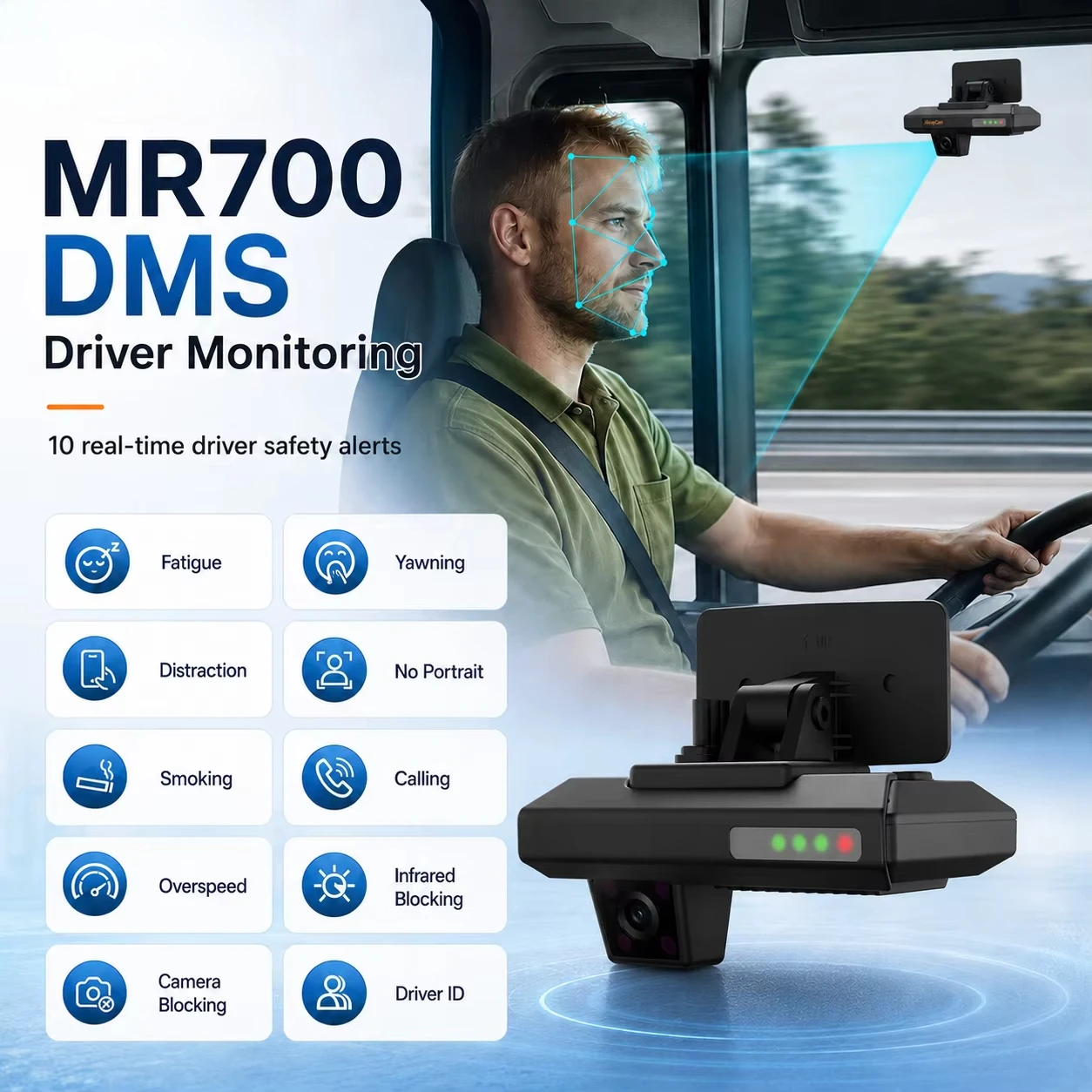 AI Dashcam 1080p Video Recorder Fleet Safety 4G LTE Real Time GPS Tracking ADAS DSM Car Camera Driver Monitoring