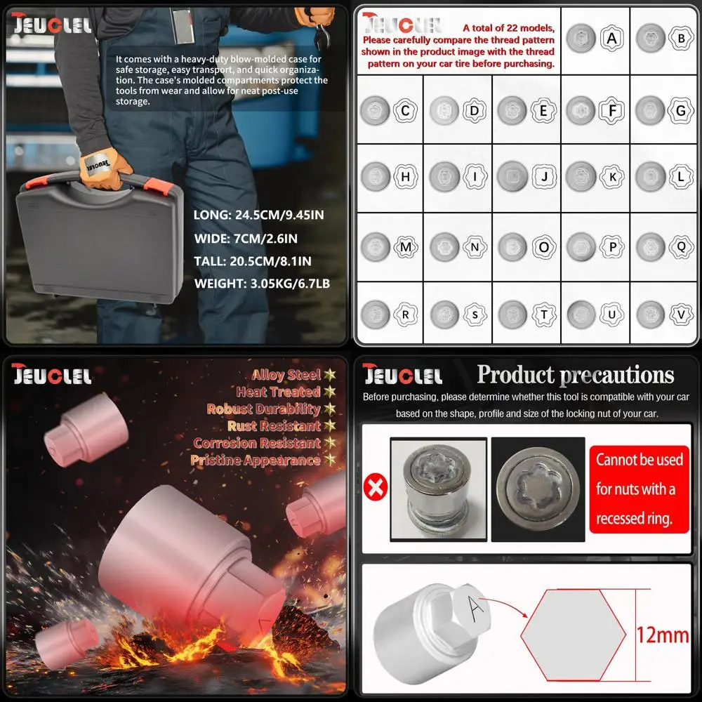 

22PCS Wheel Locking Nut Key Kit Compatible with Land Rover Range Rover Evoque Freelander Velar, Wheel Lock Lug nut Adapter, Car