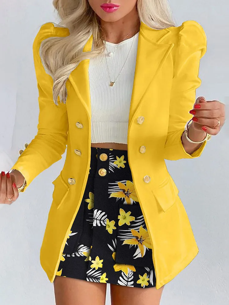 Spring Autumn New Printed Suit Set Short Skirt Women\'s Temperament Slim Tops Coat + Half Mini Skirt Female Office Suit Sets Kirt