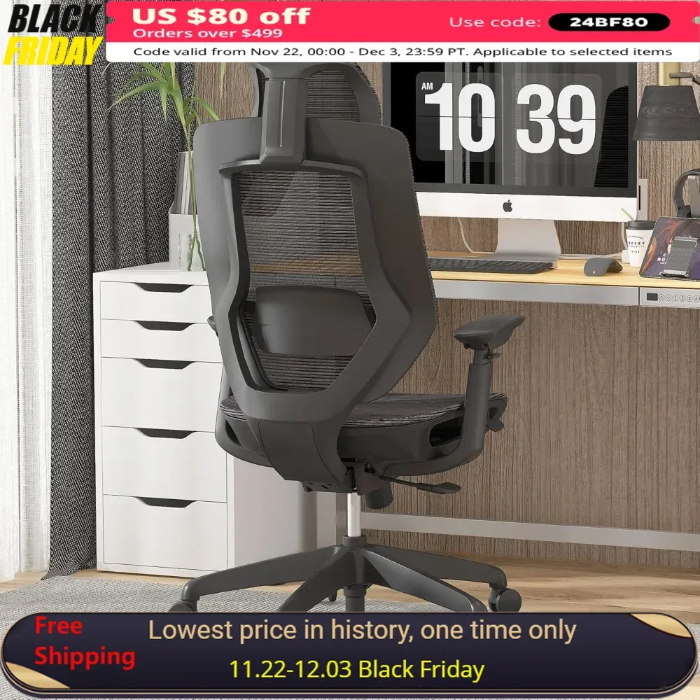 Gaming Chair with High Back, Lumbar Support, Tilt Function and 360°Swivel Wheels, 4D Armrest Mesh Ergonomic Office Chair