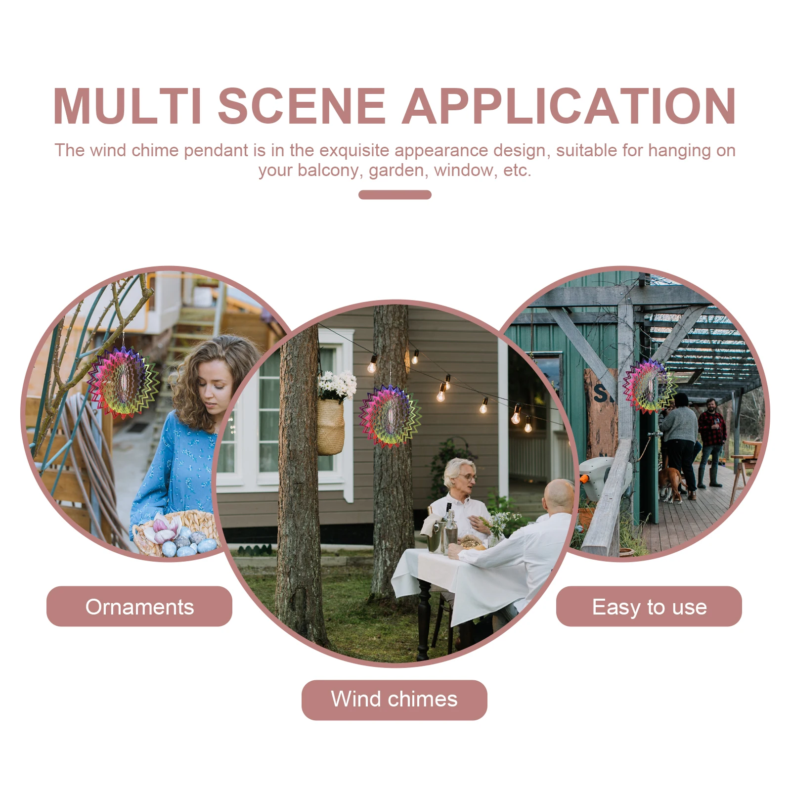 

Garden Decor 3D Rotating Wind Chime Stainless Steel Outdoor Patio Hanging Bell Durable Practical Multi Layer 3D Wind Chime