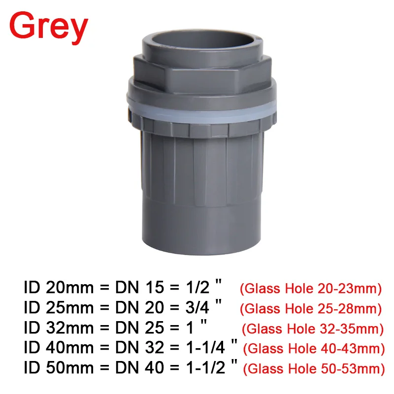 

ID 20 to 50mm Grey Thicken Aquarium Drainage Connector Fish Tank PVC Pipe Drain Joint Garden Home Hydroponic Water Tube Fitting