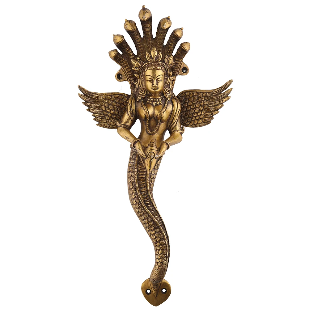 Queen of Snakes Mermaid with Wings Shaped Figurine Brass Door Handle, Antique Bronze Color