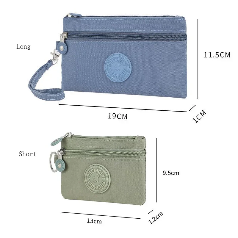 Nylon Solid Color Long Short Bank ID Credit Card Wallet Coin Keys Bags Purse Earphone Storage Bag Purse Pouch Double Zipper