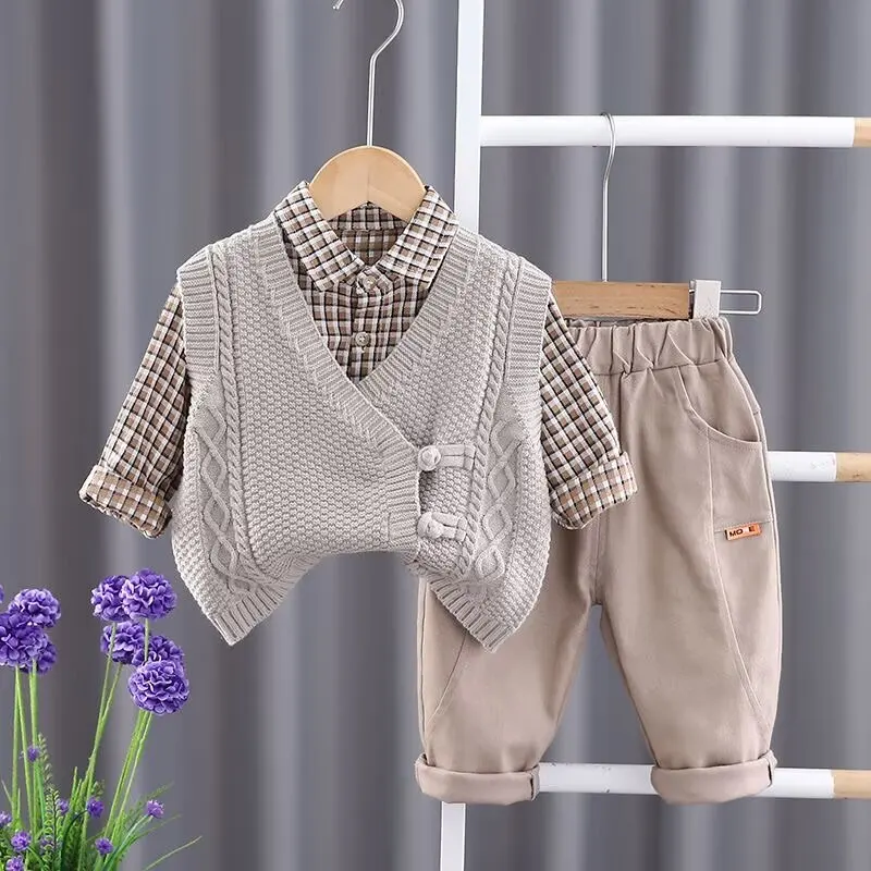 Baby Clothes Suit Casual Clothing Spring/autumn Fashion Baby Boys Three-piece Set Vest+Shirts+Pantss Cool Autumn