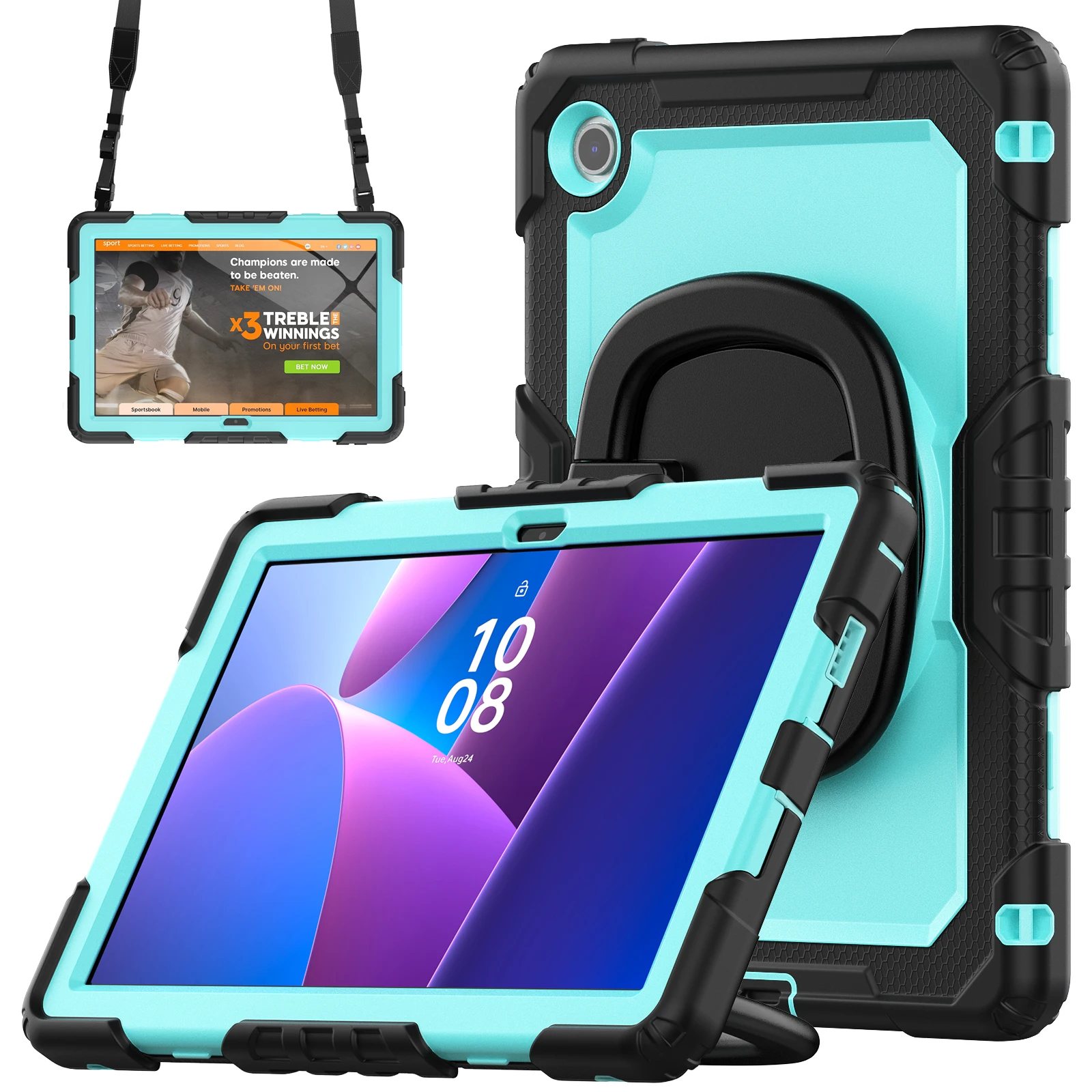 Voor Lenovo Tab 10.1 (2025) TB-311XU / Tab TB311FU standaardbehuizing pc + siliconen tablethoes met schouderriem - oranje