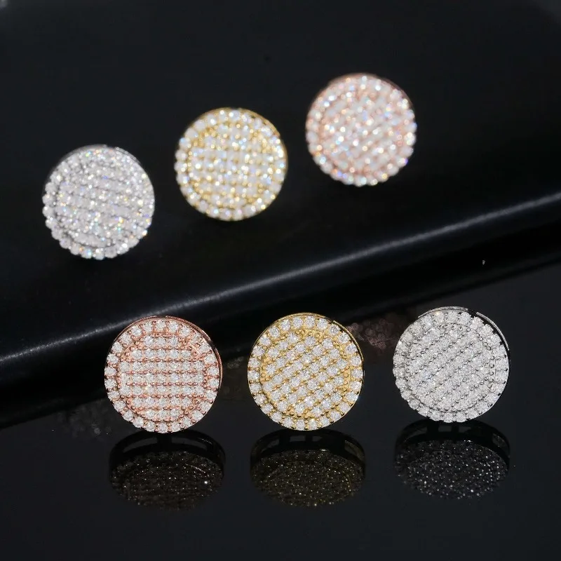 

12mm Round Hiphop Moissanite Earrings Screwback 925 Sterling Silver Men Diamond Ear Studs Rock Jewelry Pass Tester with Gra Gift