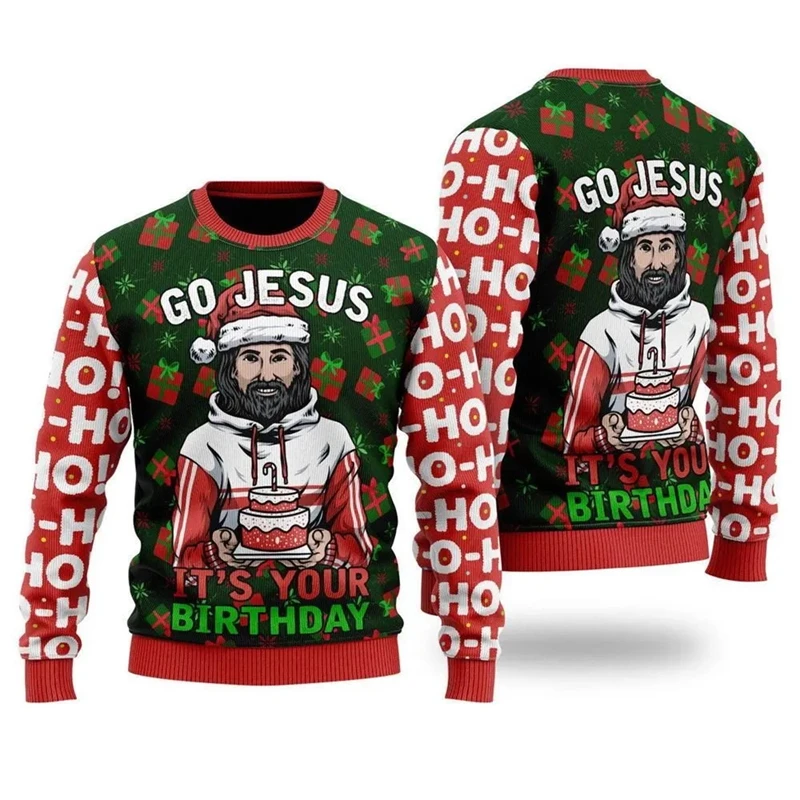 Ugly Christmas Sweater Jesus 3D Print Sweatshirts Men Women Pullover Costume Casual Long Sleeve New In Jackets Christmas Sweater