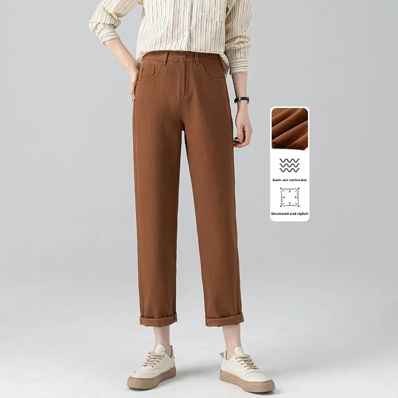 

Коричневые джинсы с высокой талией и прямыми штанинами для женщин, весенняя новинка, утягивающие, маленькие размеры, повседневные, универсальные, джинсовые брюки от Xingge