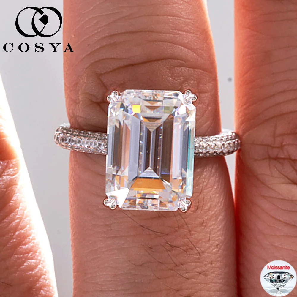 

Кольца COSYA с муассанитом изумрудной огранки 10 карат для женщин, 100% серебро S925, высококачественные роскошные сертифицированные обручальные кольца, ювелирные изделия