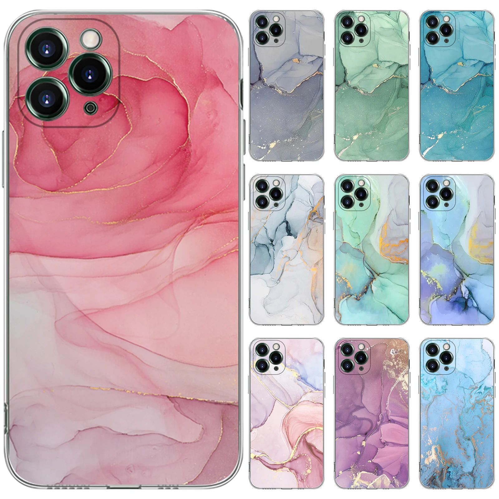 Transparent Custom TPU Case For iPhone 11 12 13 Pro 13Pro 11Pro Max Mini SE 2020 2022 Marble Granito Stone Printing Soft Cover