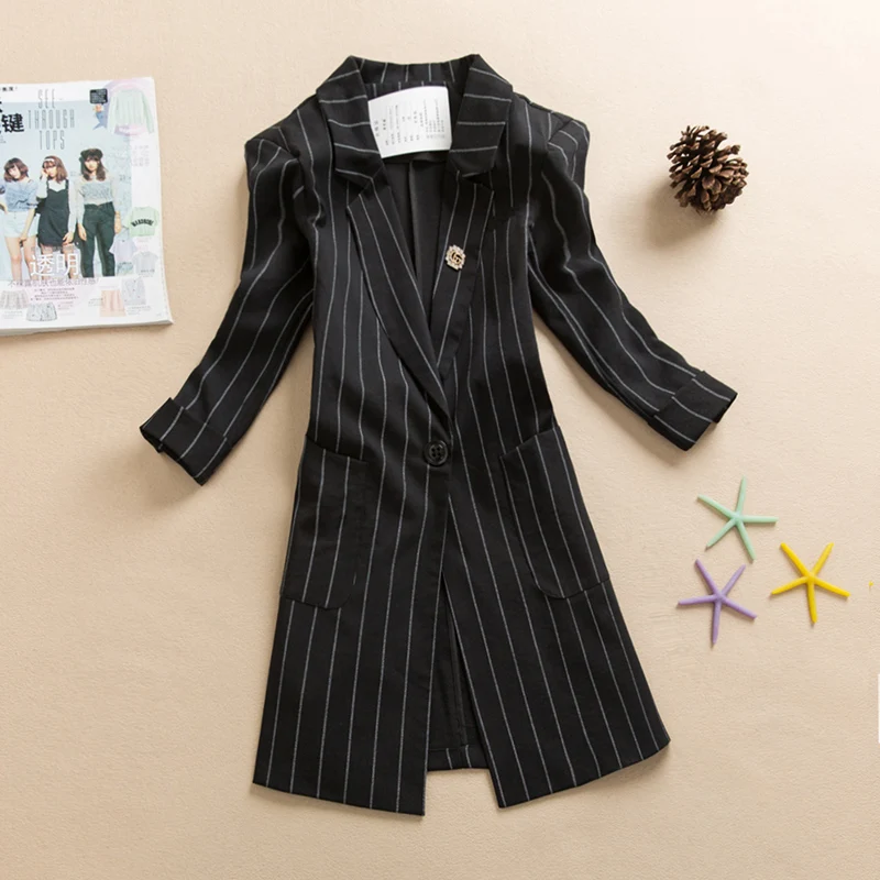 

Весенне-летний женский приталенный пиджак в полоску с завышенной талией, повседневный, универсальный, средней длины, профессиональный стиль
