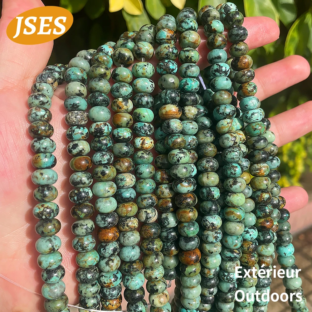 Natural African Turquoise Rondelle Beads Loose Stone Beads for Jewelry Making Charms Bracelet Necklace DIY Accessories