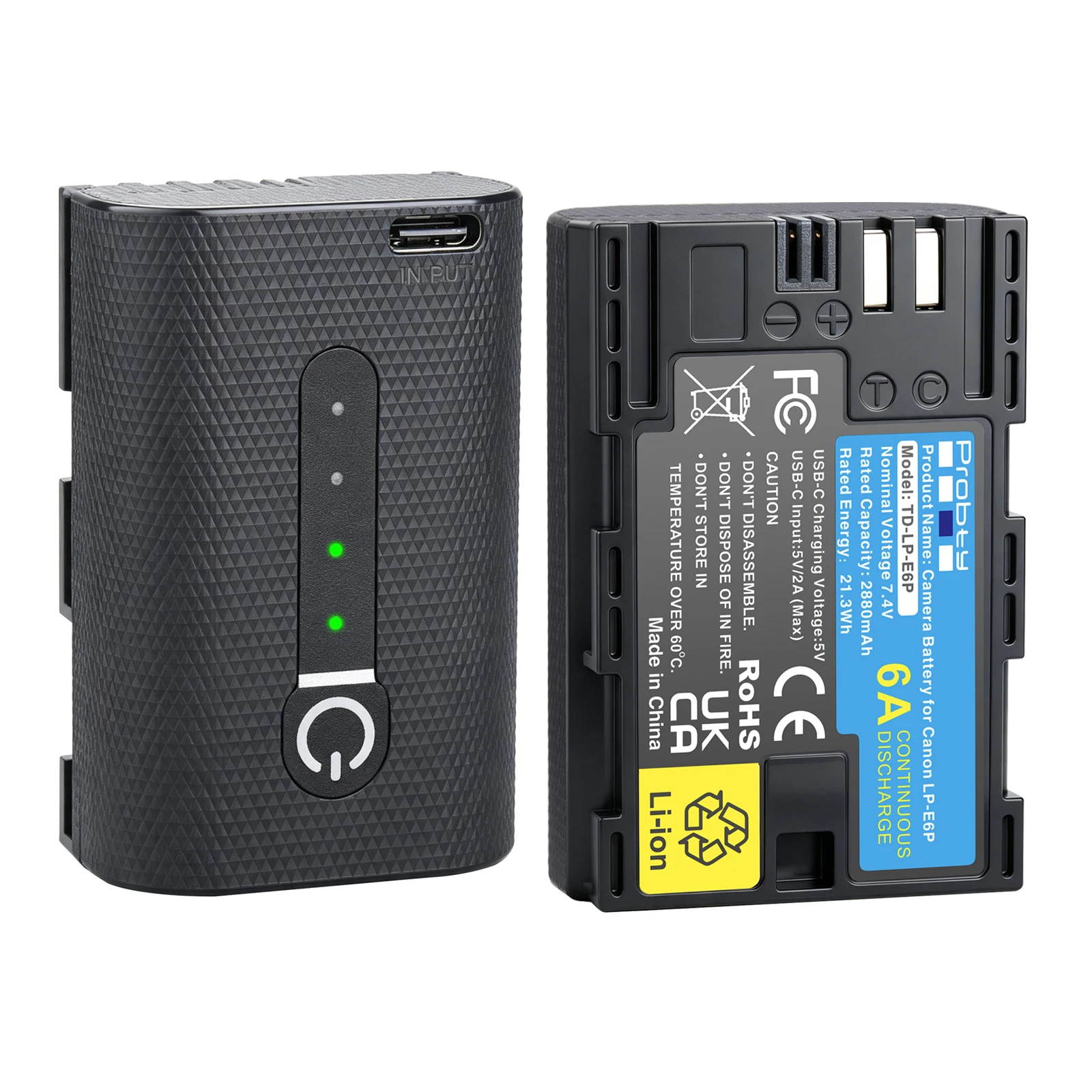 2880mAh LP-E6P Battery with LED Indicator for Canon EOS R6V,R6 Mark III/II,R5 Mark II/III,C50,5D Mark II/III/IV,R5,R5C,R6,R7