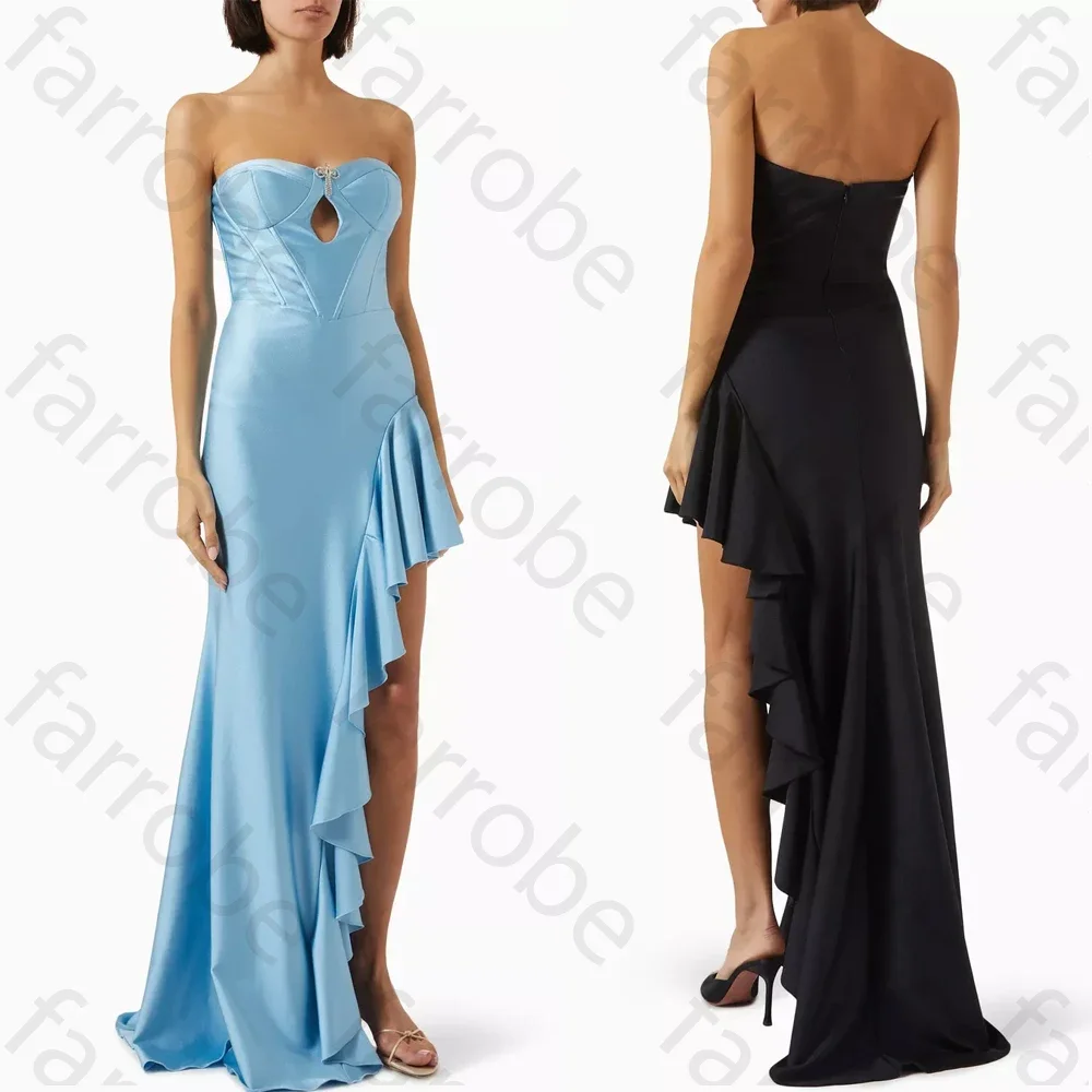 

Customized Heavy Slinky Ruffle Gown A-Line Evening Dresses Formal Sleeveless Prom Gown Exquisite High Quality Party Gowns Women