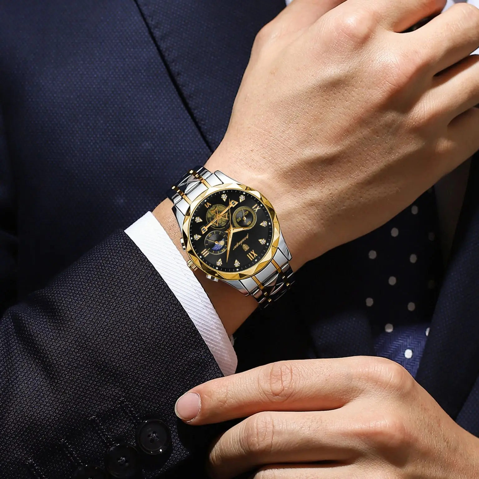 POEDAGAR Luxury Business Man Watch Stainless Steel Chronograph Quartz Men Clock Waterproof Luminous Casual Fashion Men's Watches