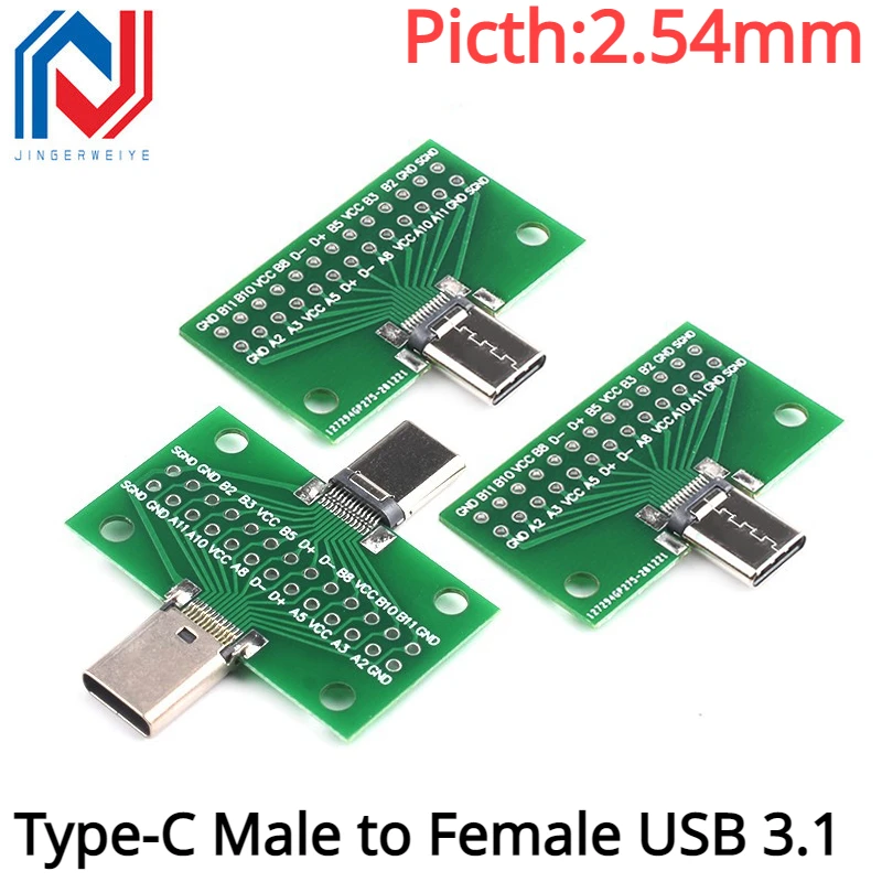 1 Pieza Adaptador Tipo-C Macho a Hembra USB 3.1 Placa PCB de Prueba Conector Tipo C 24P 2.54mm para Transferencia de Cable de Datos 2