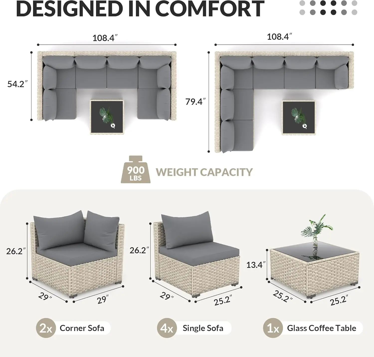 Patio Furniture Set Outdoor Modular Sectional Sofa Set 7 Piece Wicker Rattan Conversation Patio Couch for Porch Garden Backyard