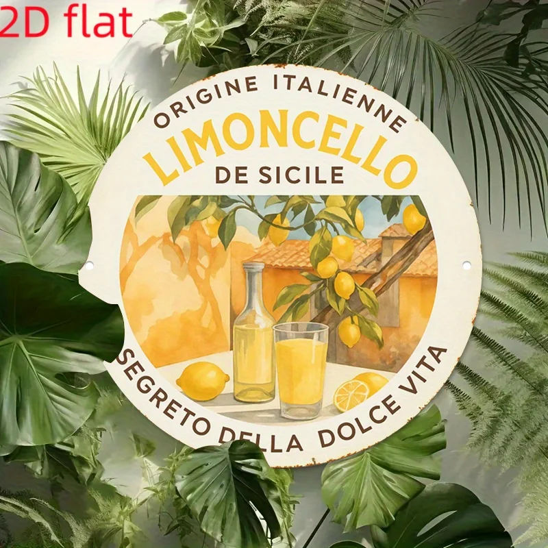 Round Italian Limoncello Amalfi Coast Lemon Liqueur Logo Sign - Vintage Sicilian Limoncello Design Aluminum Plaque for Bar