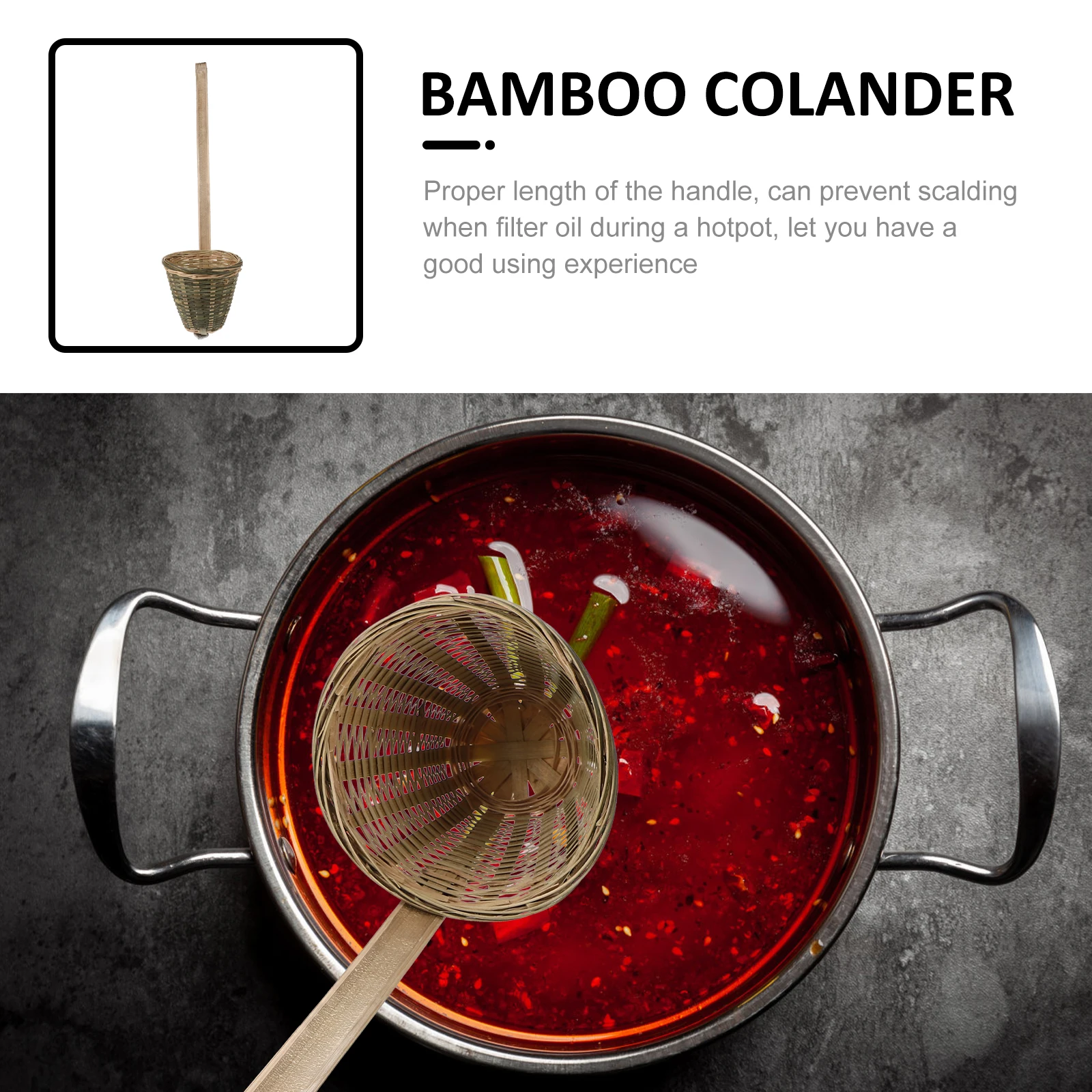 

Ergonomic Bamboo Filter Spoon Reusable Food Strainer Multi-Function Woven Colander For Oil Noodle Kitchen Supplies Bamboo Woven