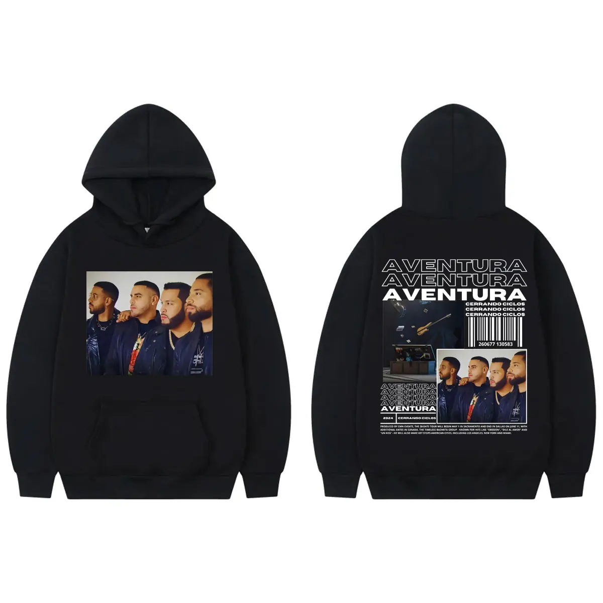 Aventura Album Graphic Hoodie Cerrando Ciclos Tour 2024 Hooded Sweatshirts Unisex Fashion Hip Hop Vintage Pullovers Streetwear