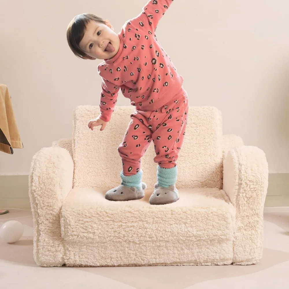Kids Chairs for Toddler,2-in-1 Toddlers Soft Sherpa Couch Fold Out, Convertible Sofa to Lounger for Girls and Boys,Lounge Chair