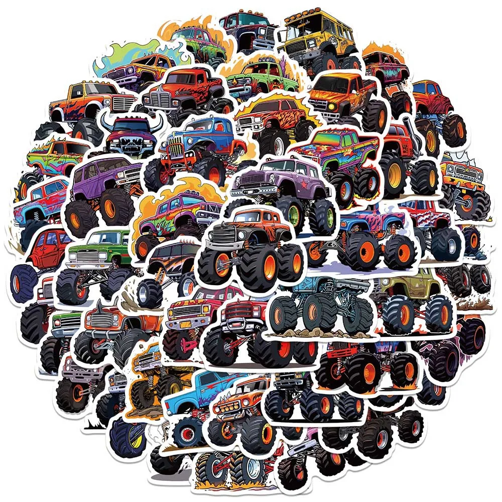 10/50PCS Cartoon Monster Truck Stickers Cute Decals For Luggage Laptop Skateboard Water Bottle Guitar Phone Waterproof Graffiti