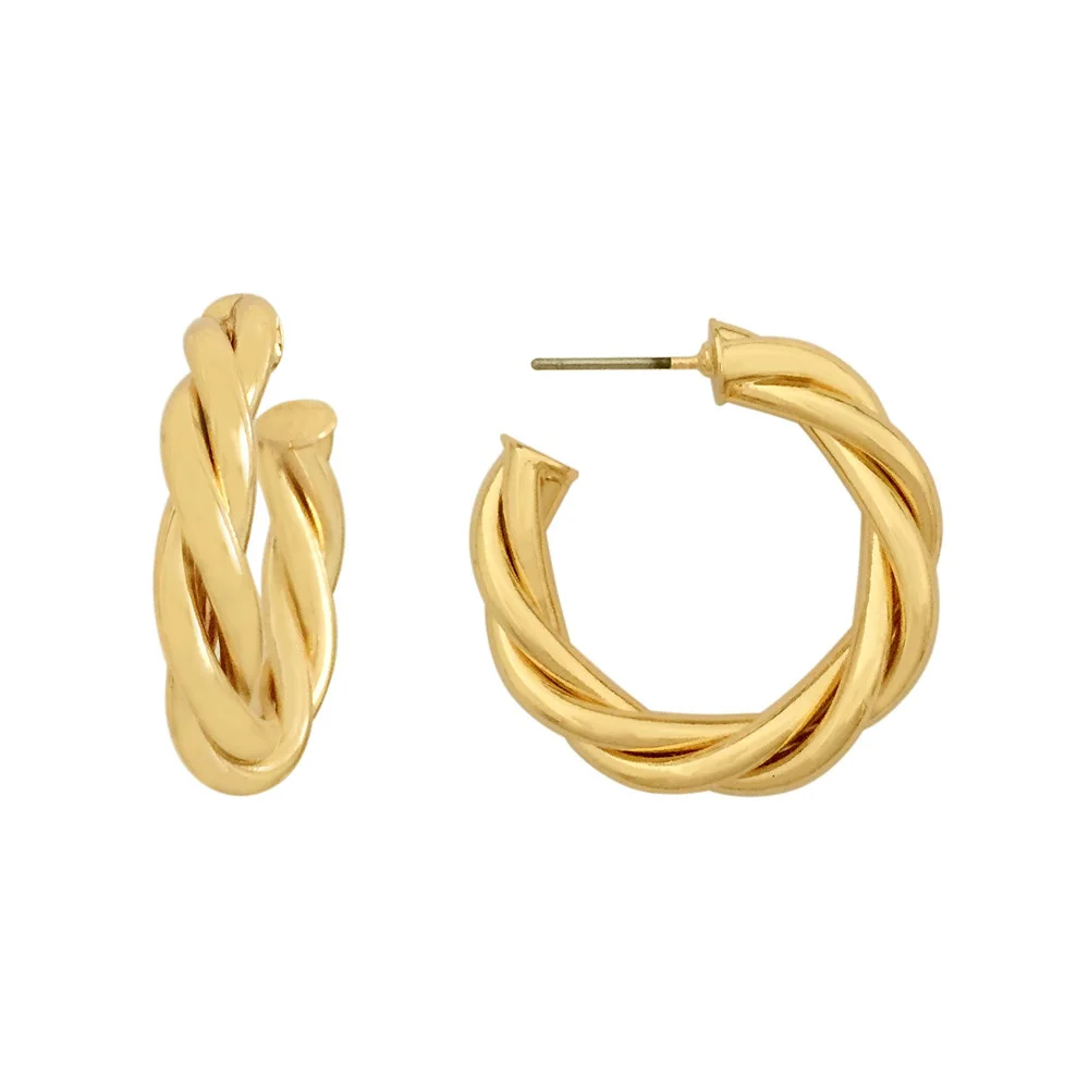 Trendy Gold Color Plating Braided Hoop Earrings For Women Girl Elegant Gorgeous Office Modern Jewelry Accessory High Quality