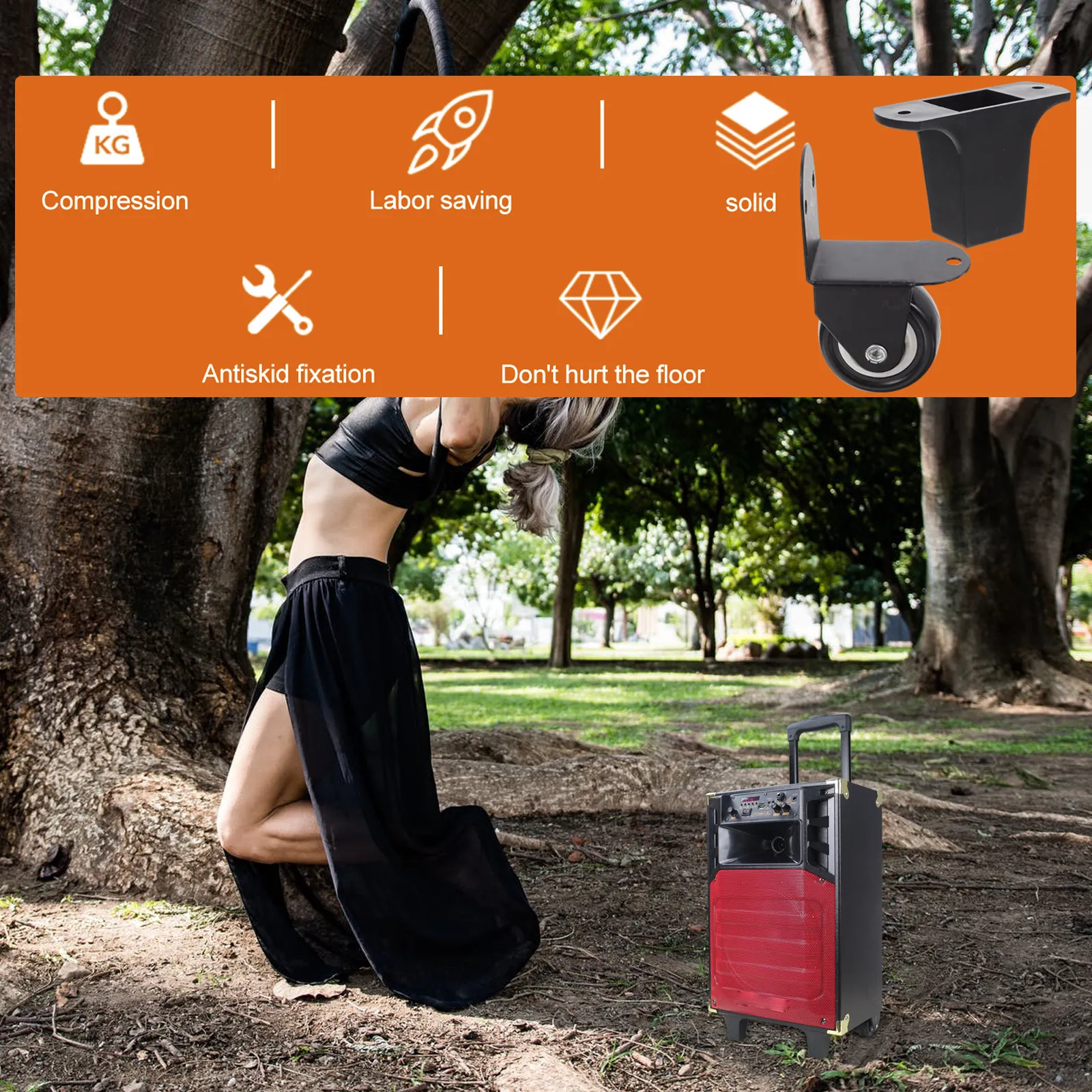 

1 комплект профессиональных колесиков для акустических систем с толстыми защитными накладками, выдерживающие большой вес, для студийных и сценических колонок