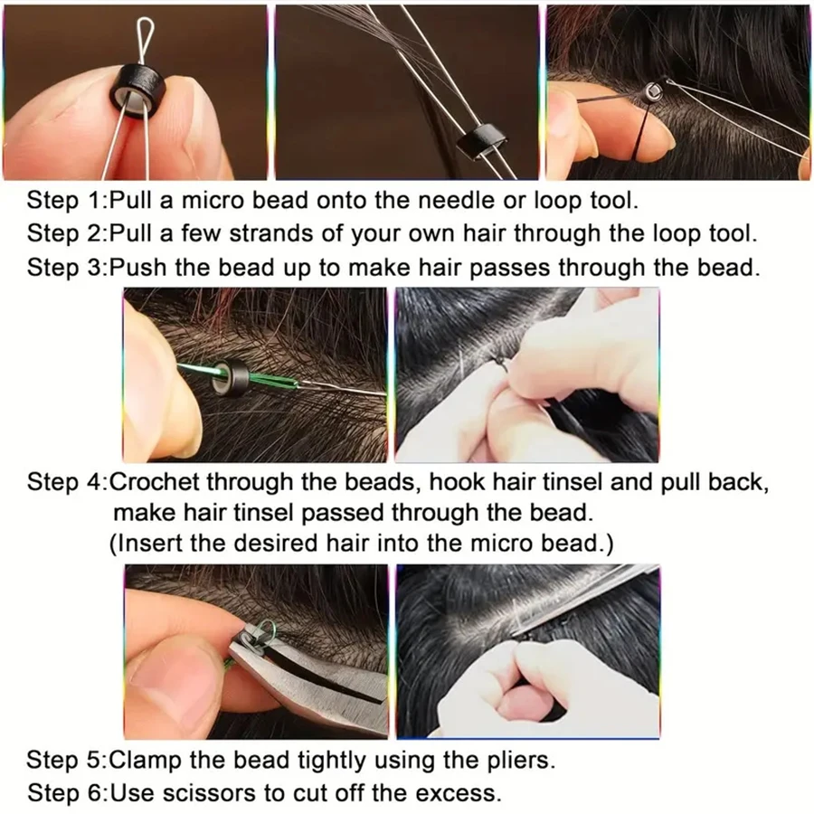 1000 micro anillos de silicona para extensiones de cabello, set de 5 colores, 200 de cada uno, herramienta para plumas 4