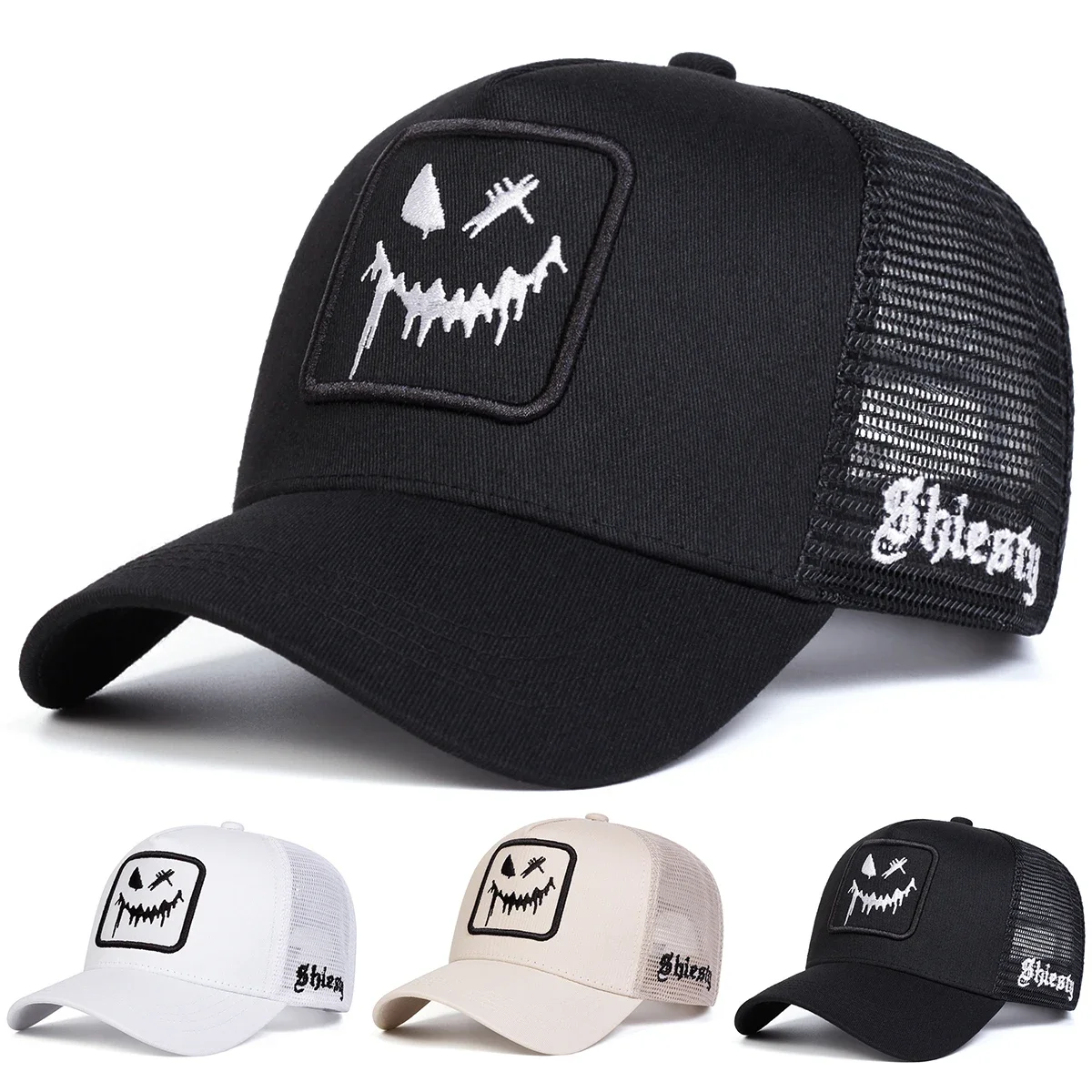 Unisex Smiling Face Embroidery Baseball Net Caps Spring and Summer Outdoor Adjustable Casual Hats Sunscreen Hat Sports Cap