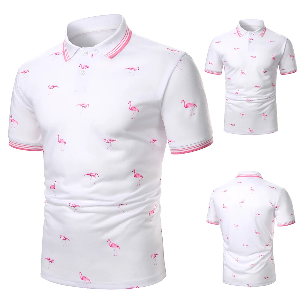 Men's Shirt Flamingo Print Button-Down Polo Shirt For Men Business Casual Daily Home Banquet Exercise Men's Top Men's Polo Shirt