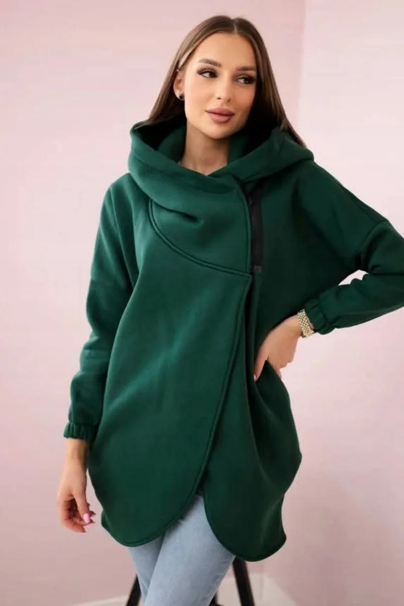 Loose Women's Solid Color Hooded Sweatshirt Asymmetrical Zipper Long Sleeve Jacket Casual Comfortable Fashion Hooded Clothes