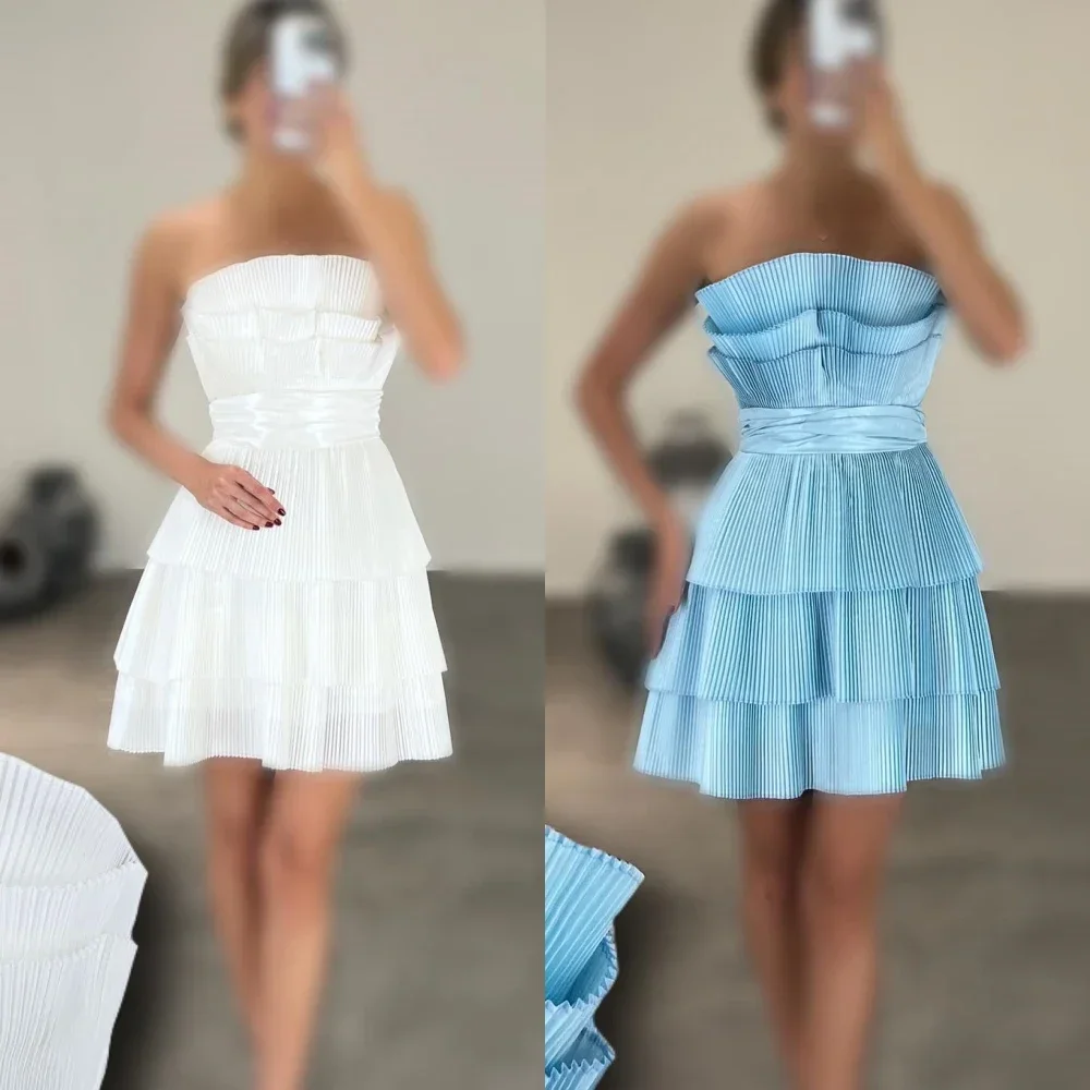 

Платье для выпускного вечера по индивидуальному заказу, сексуальное платье трапециевидной формы без бретелек в Саудовской Аравии, драпированные мини-юбки знаменитостей, коктейльный халат De Soirée Femmes