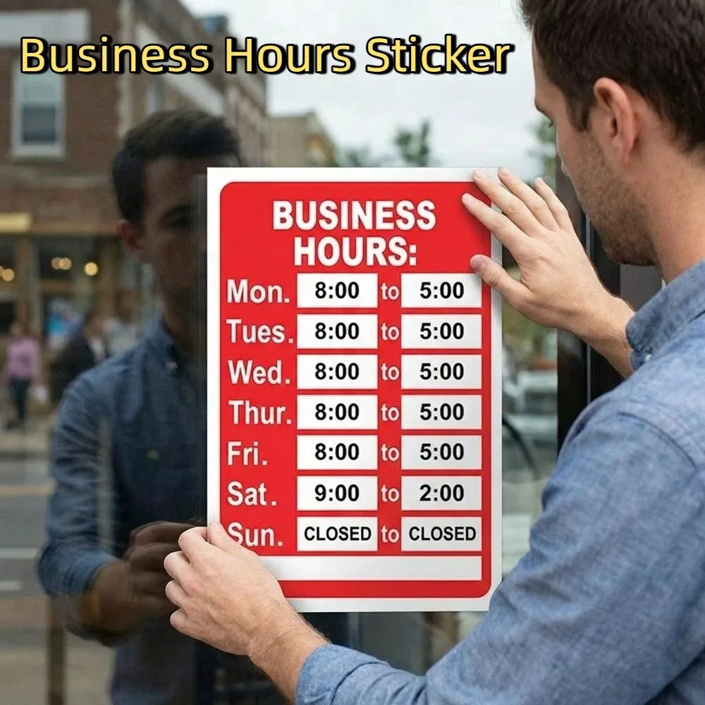 Self-Adhesive Business Hours Sticker Waterproof UV Resistant Open Close Time Sign Sunproof Store Opening Signs Decal Bakery Shop
