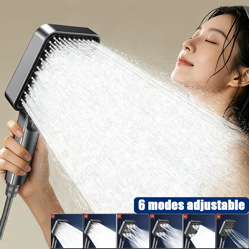 

Upgraded Big Panel 6 Mode Adjustable Pressure Boost Shower Head High Pressure Large Flow Handheld Showerhead Bathroom Accessorie
