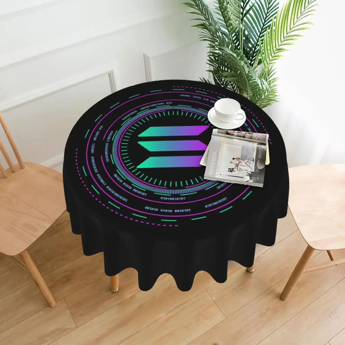 Solana Crypto-monnaie Solana SOL Nappe ronde imperméable Nappe résistante à l'huile pour les événements de cuisine Couverture de table à manger 60 pouces