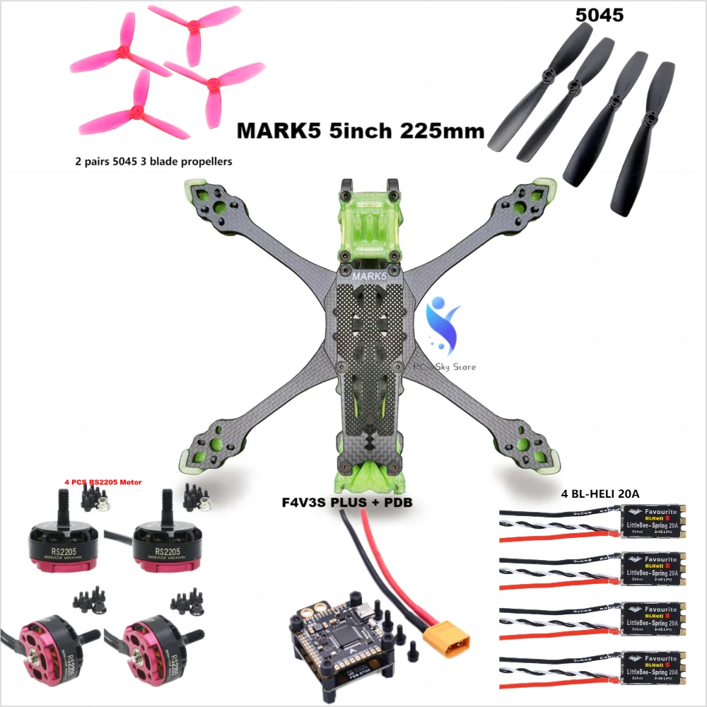 F4V3S F4 V3S V3พลัสควบคุมการบิน MARK5 5นิ้ว FPV คาร์บอนไฟเบอร์เฟรม225มม. บาโรมิเตอร์ในตัว OSD RC สำหรับแข่ง FPV โดรน