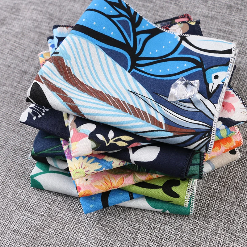 남성용 꽃 무늬 코튼 포켓 스퀘어 손수건 트렌디 한 정장 공식 액세서리 스퀘어 스카프 캐주얼 패션