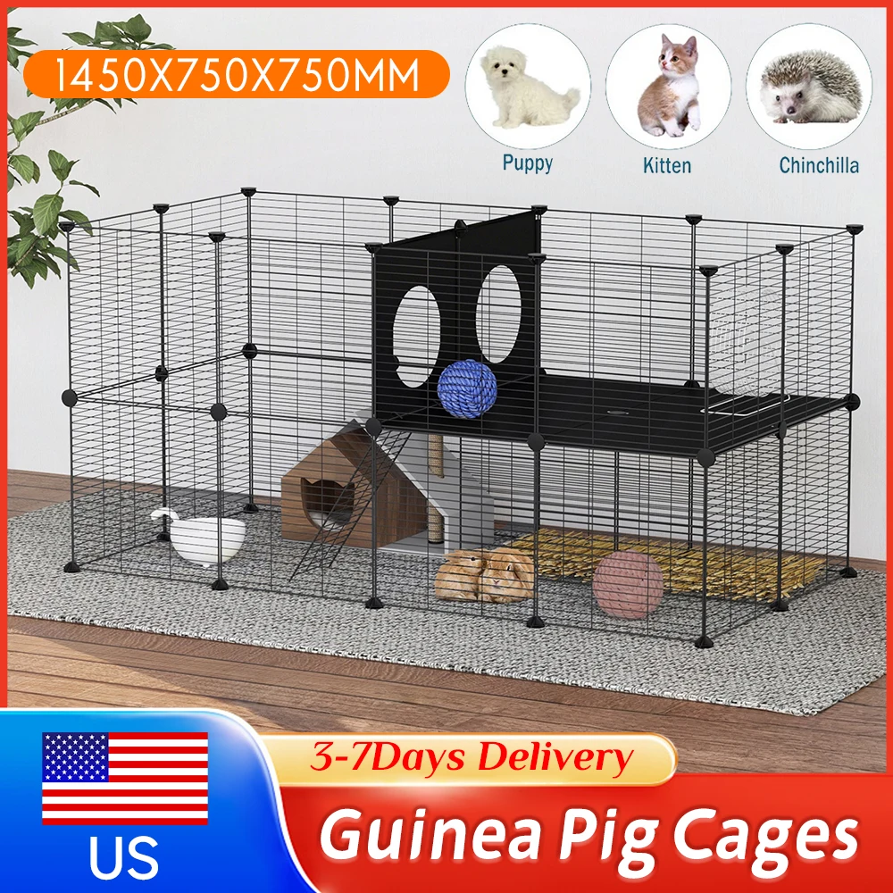 

Metal Rabbit Cage 57.09x29.53x29.53in Small Animal Playpen Portable Metal Fence for Guinea Pig Bunny Hedgehog Chicken Quail Pen