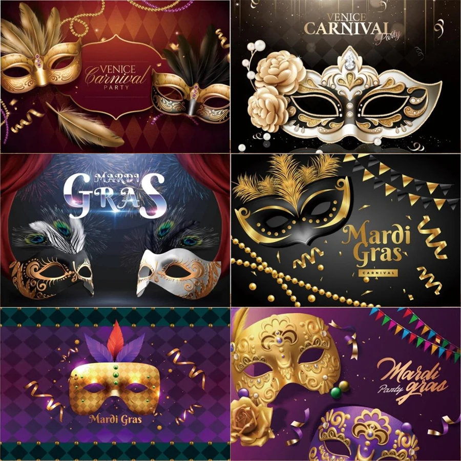 Carnival Photography Backdrop For Masquerade Mask Banner Purim Jewish Party Decor Supplies Photographic Background Poster