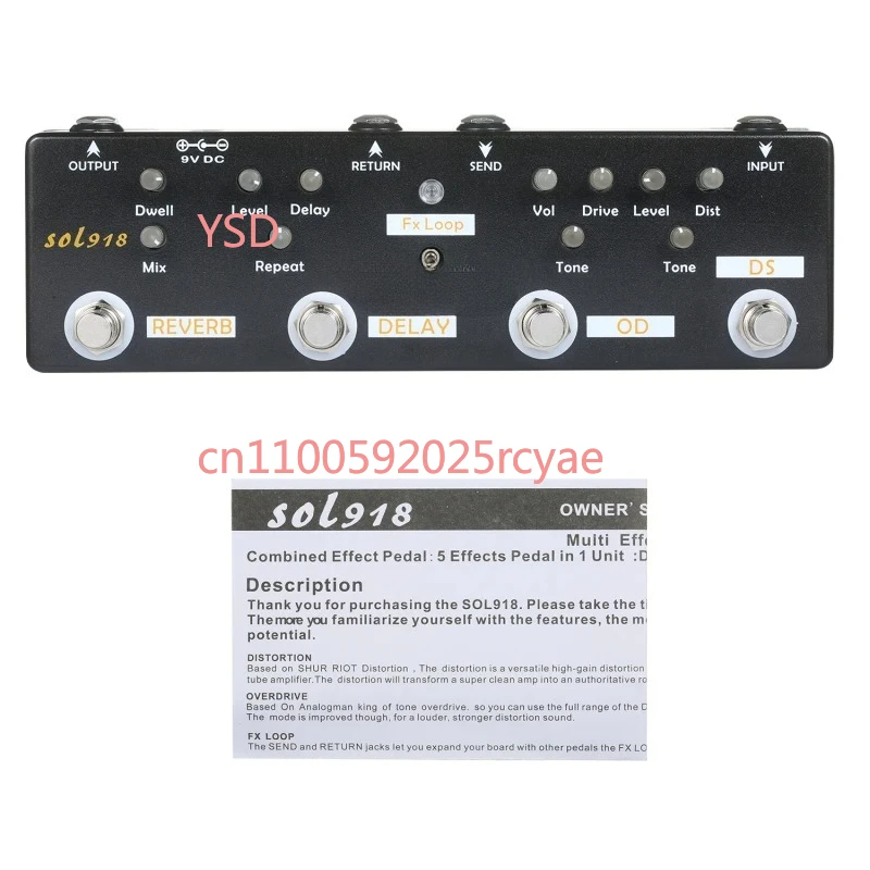 

Audio SOL918 5-in-1 Multi Effect Pedal Combined Effect Guitar Pedal True Bypass Multi-in-one Combined Effect