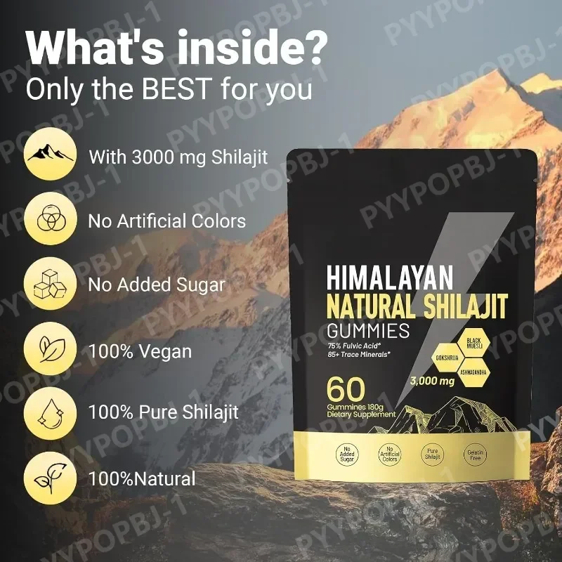 Pure Himalayan Shilajit Gummies 3000mg with 85+ Trace Minerals, Supports Daily Energy, Vitality & Mineral Balance, 60 Pieces