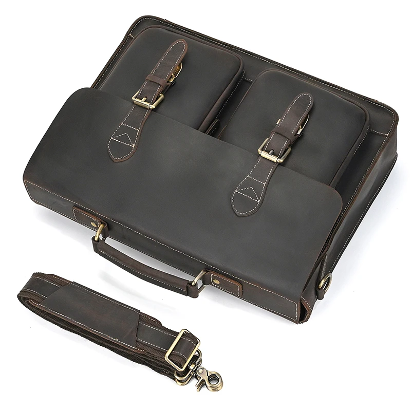 Vintage Style Men's Briefcase Backpack Leather Daypack For Men Male Travelling Bagpack Backpack Latop Bag 14" Laptop Bag 3 In 1