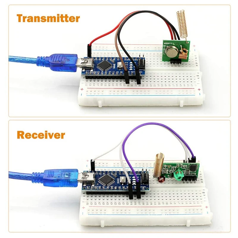 Juego de 3 módulos de transmisor y receptor de Radio de 433 Mhz + Control remoto de resorte espiral helicoidal de antena de 433 Mhz